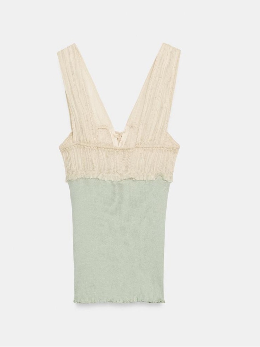 Zara NWT combined top cream mesh organza & mint color top - Picture 4 of 10
